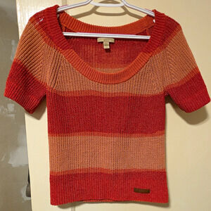 Burberry Brit Women's Petite PXS Knit Striped Scoop Neck SS Top Orange Beige
